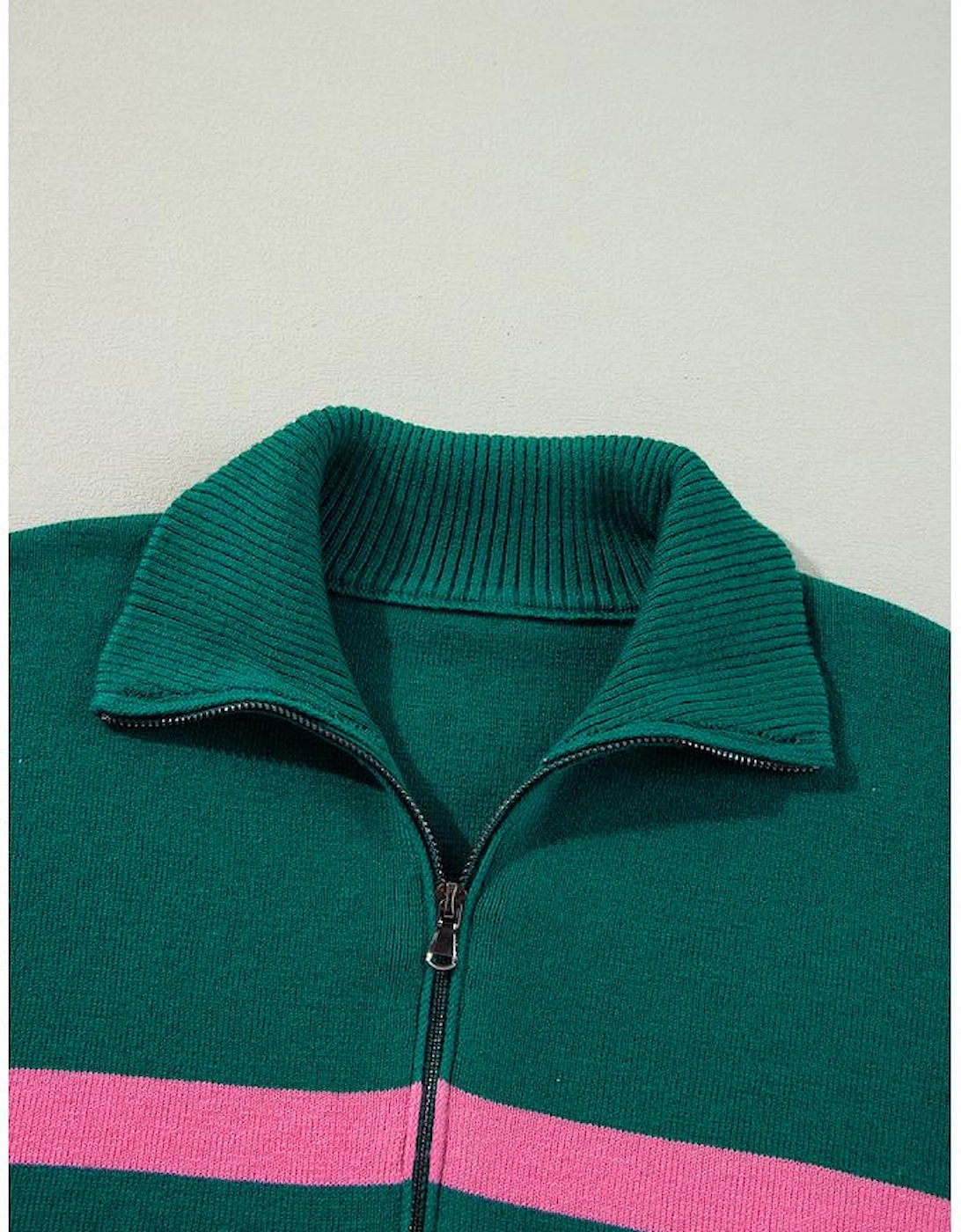 Green Collared Quarter Zipper Oversized Sweater