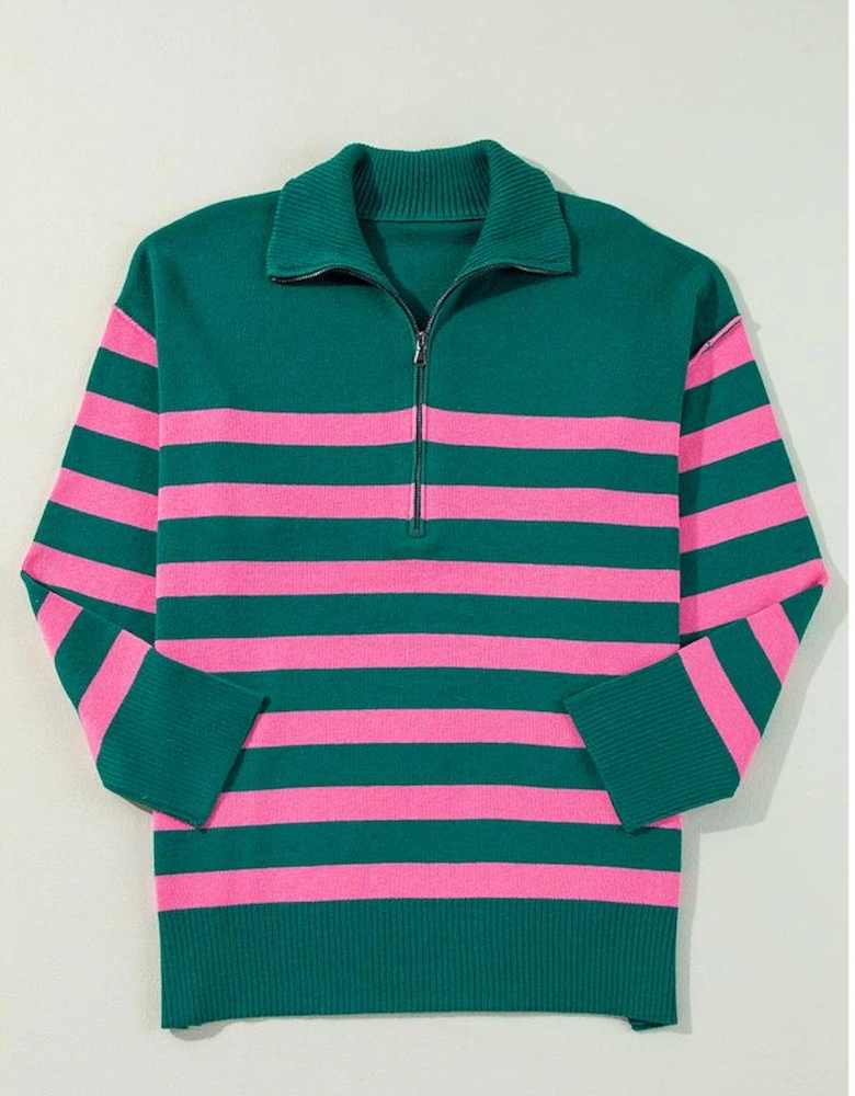 Green Collared Quarter Zipper Oversized Sweater