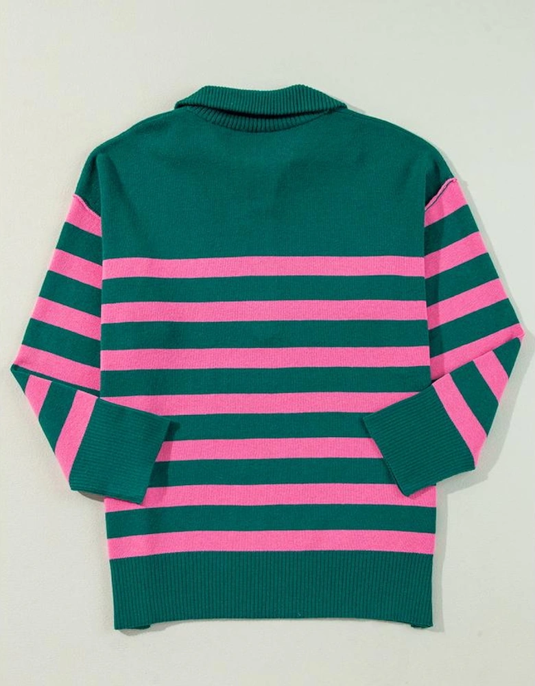 Green Collared Quarter Zipper Oversized Sweater