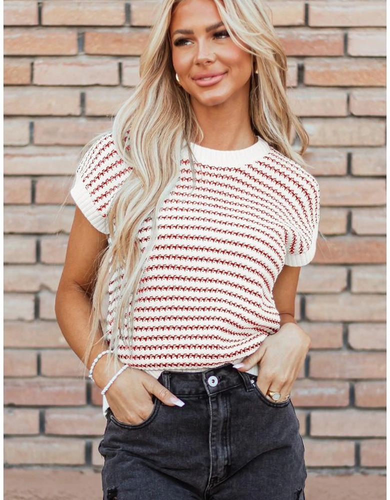 Red Stripe Ribbed Trim Loose Fit Knitted Sweater Vest