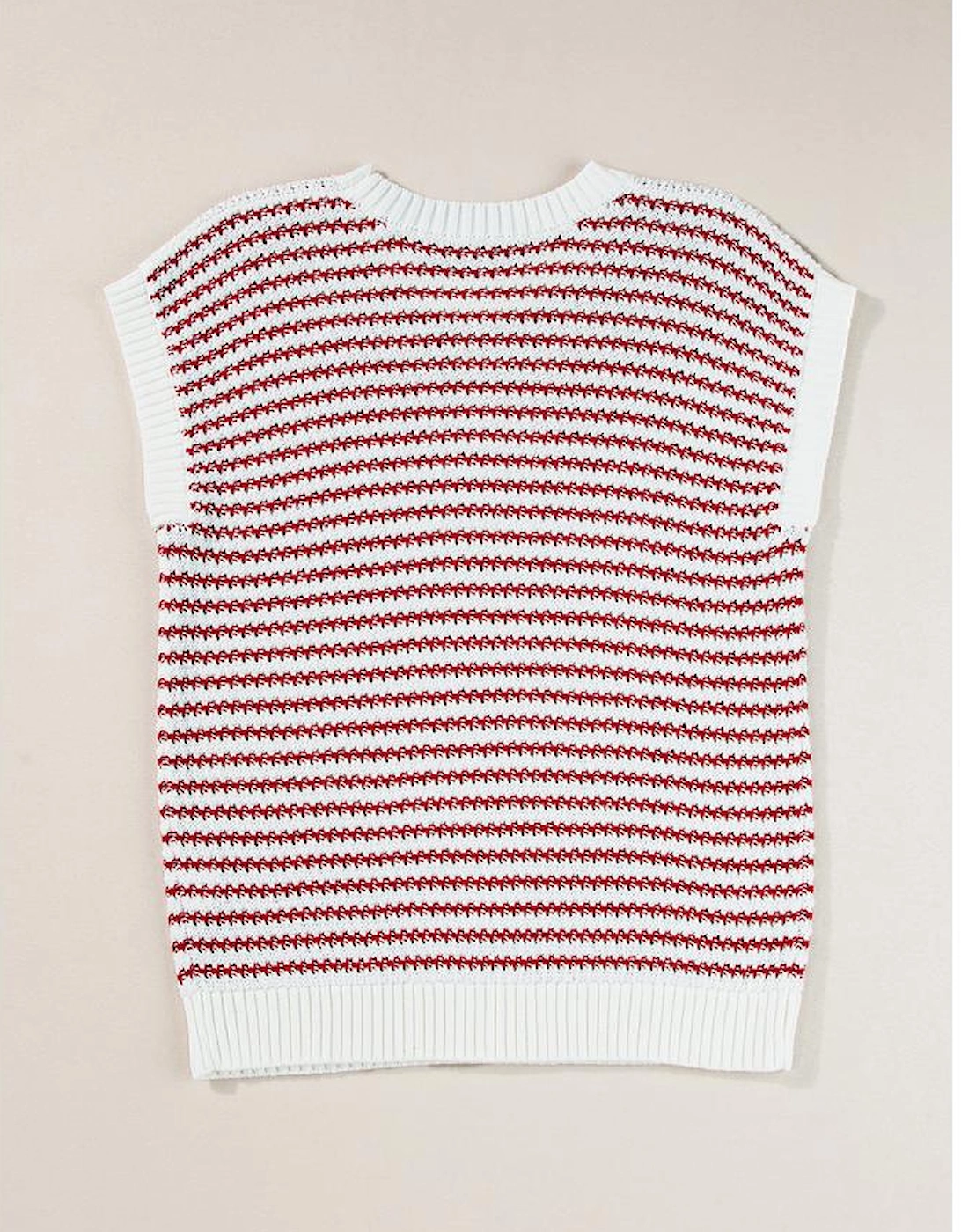 Red Stripe Ribbed Trim Loose Fit Knitted Sweater Vest