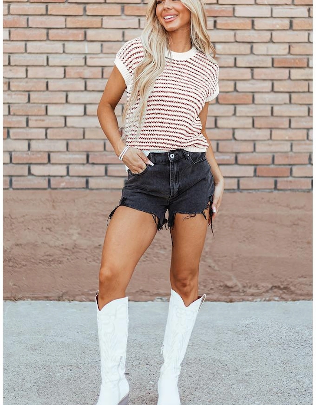 Red Stripe Ribbed Trim Loose Fit Knitted Sweater Vest