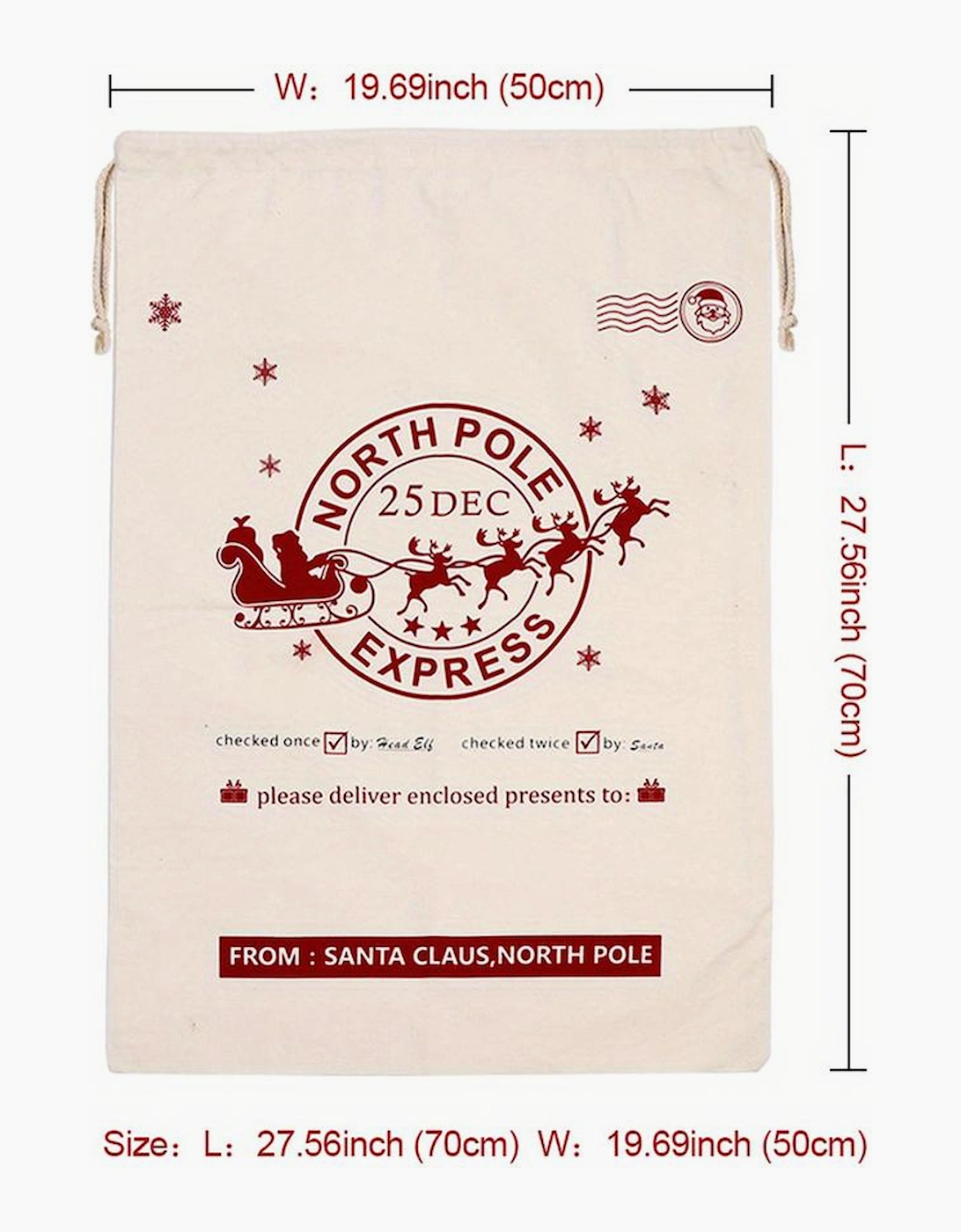 Azura Exchange White Christmas Santa Claus Elk Letter Print Drawstring Gift Sack Bag
