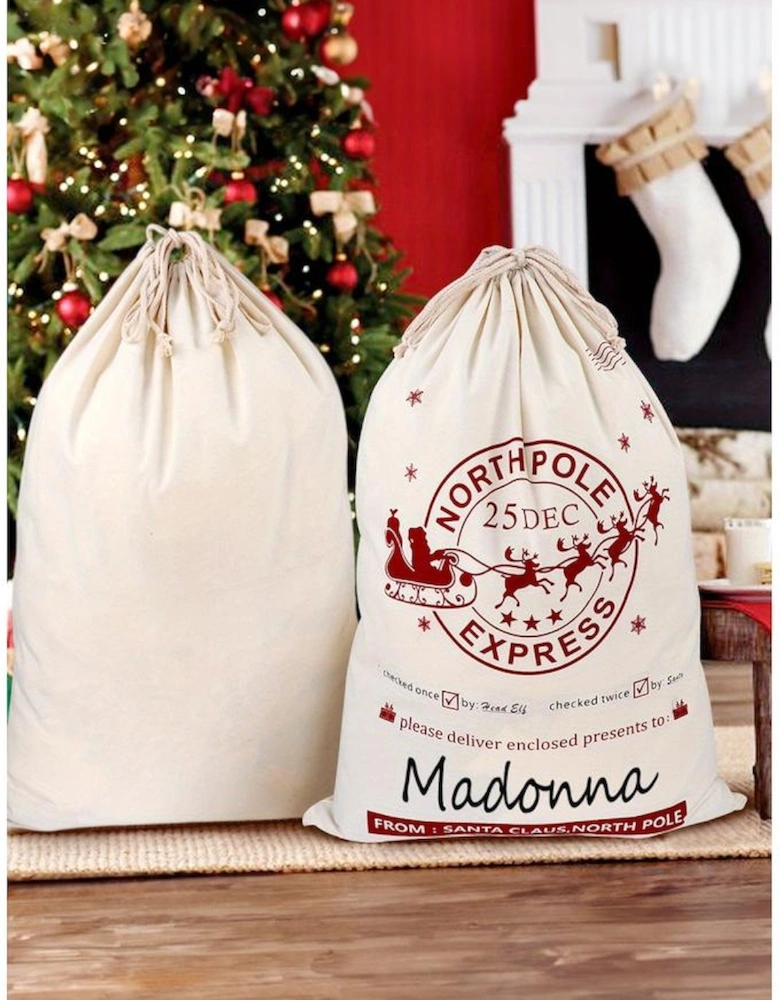 Azura Exchange White Christmas Santa Claus Elk Letter Print Drawstring Gift Sack Bag