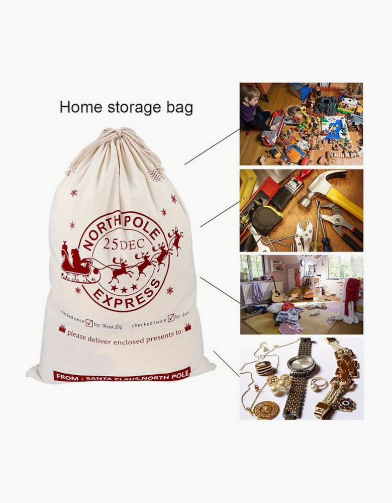 Azura Exchange White Christmas Santa Claus Elk Letter Print Drawstring Gift Sack Bag