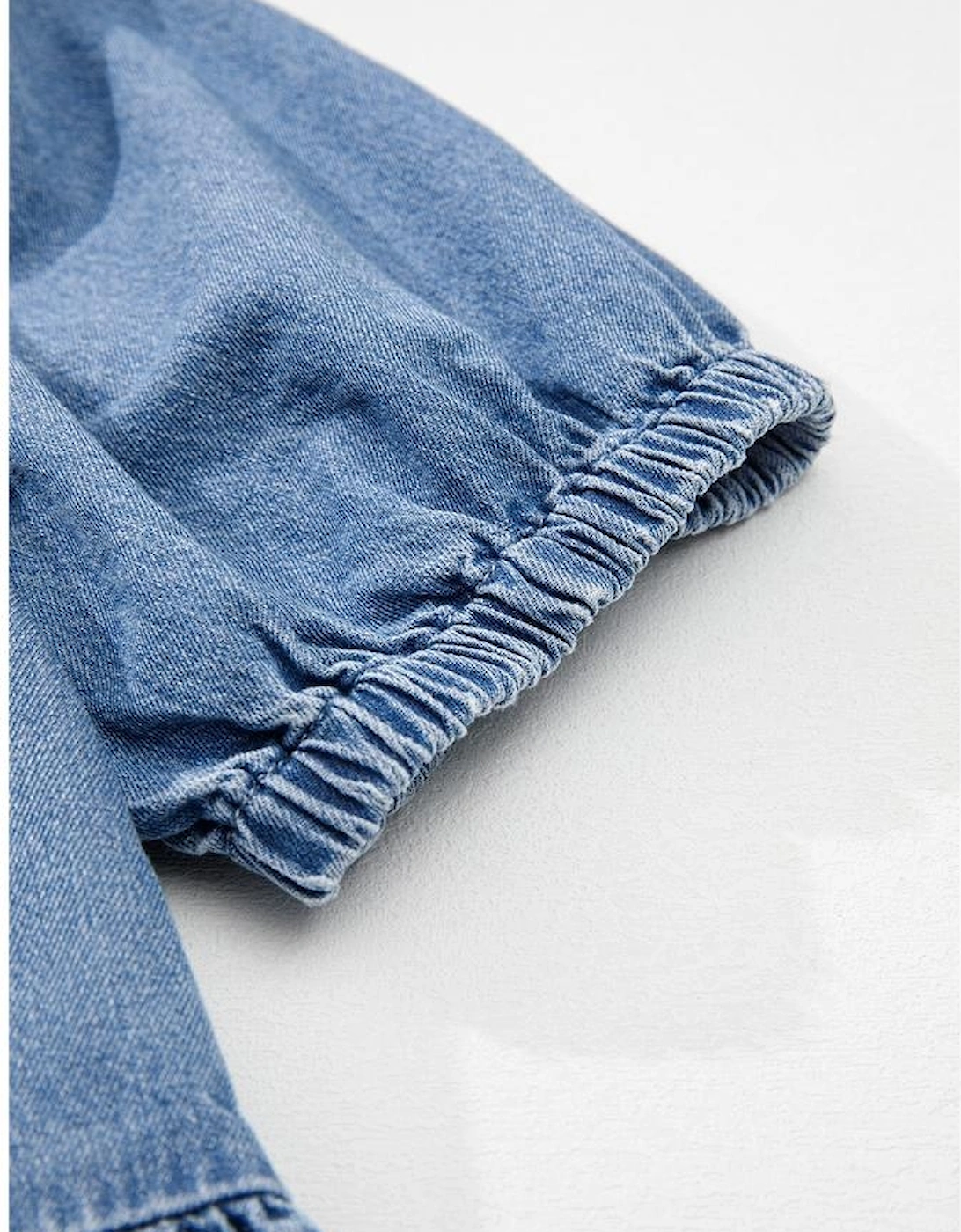 Dusk Blue Tied Front Bubble Sleeve Peplum Denim Shirt, 10 of 9