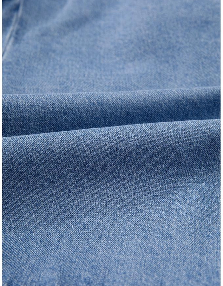 Dusk Blue Tied Front Bubble Sleeve Peplum Denim Shirt