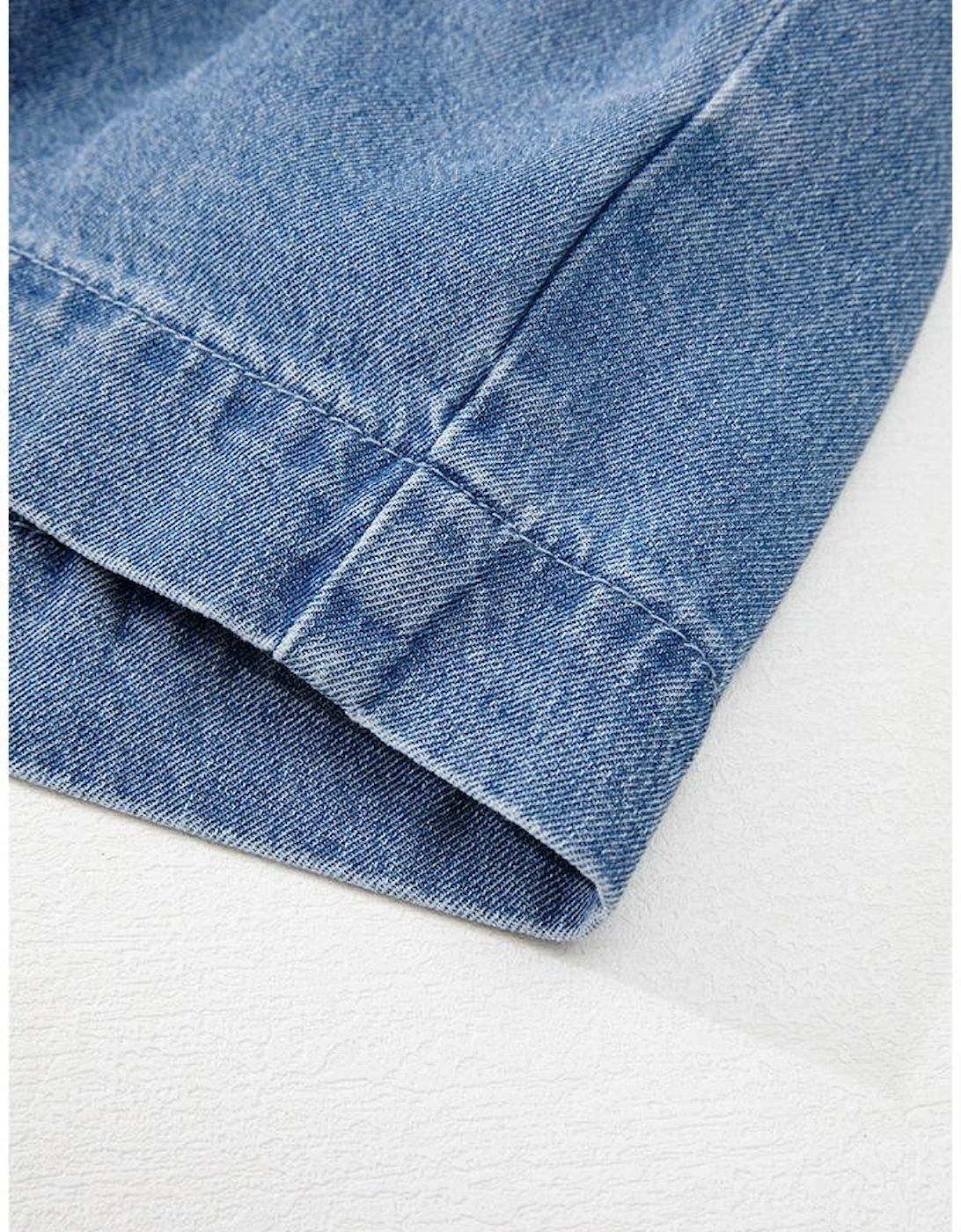 Dusk Blue Tied Front Bubble Sleeve Peplum Denim Shirt