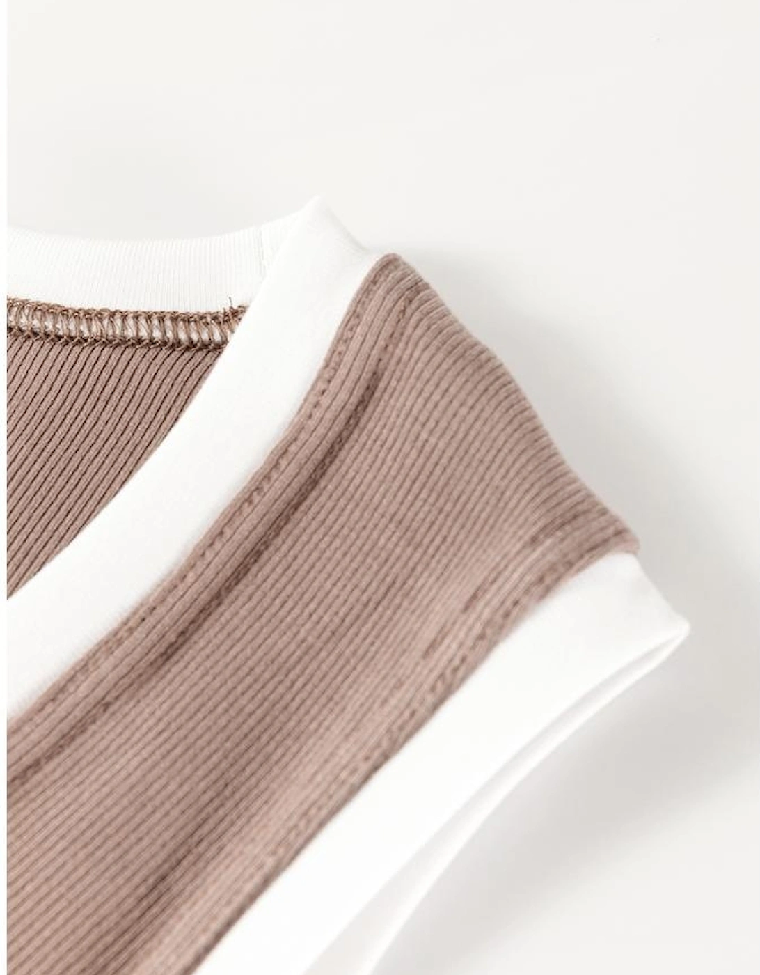 Smoke Gray Ribbed Knit Colorblock Edge U Neck Slim Fit Tank Top