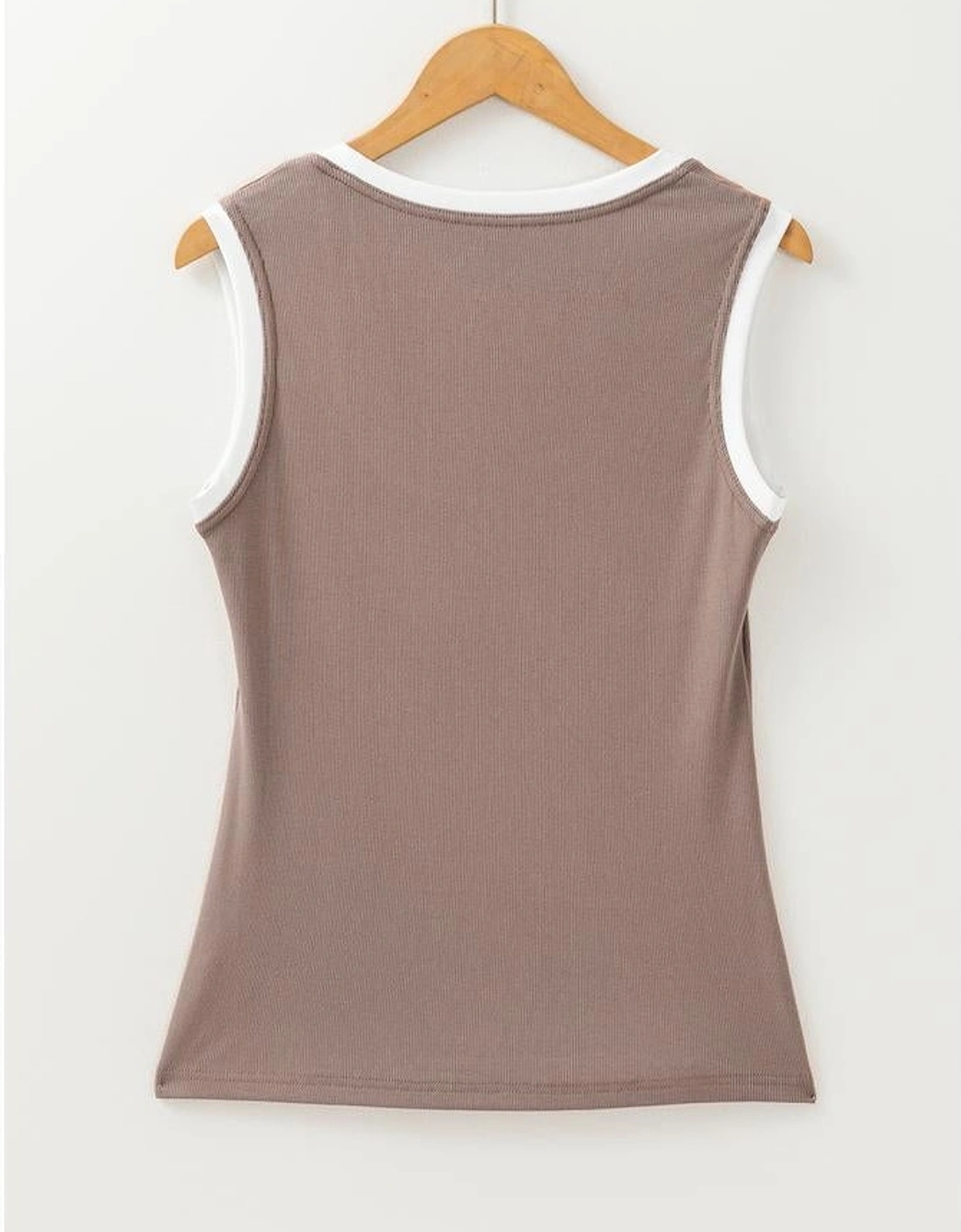 Smoke Gray Ribbed Knit Colorblock Edge U Neck Slim Fit Tank Top