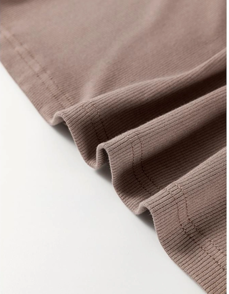 Smoke Gray Ribbed Knit Colorblock Edge U Neck Slim Fit Tank Top