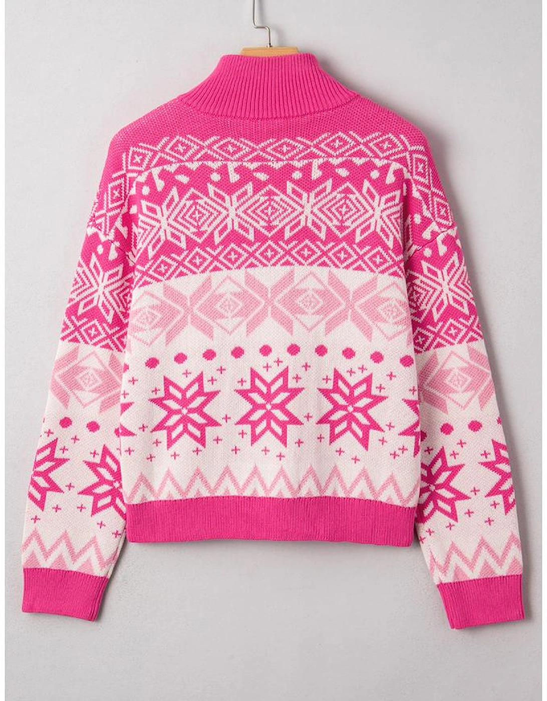 Rose Red Christmas Snowflake Quarter Zip Collard Sweater