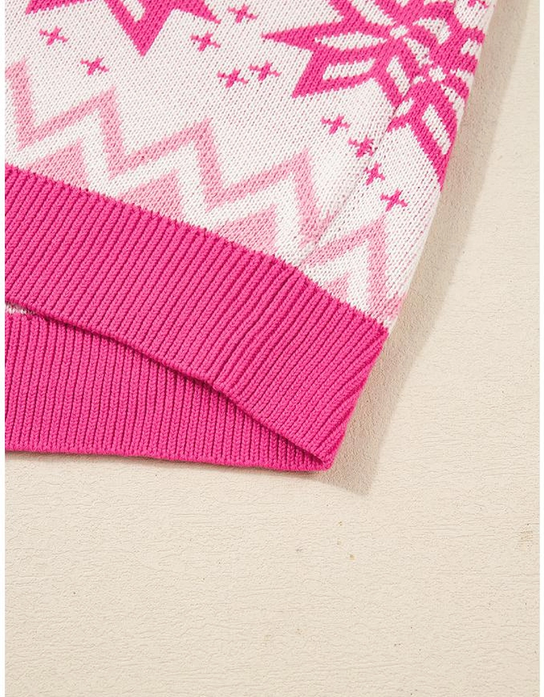 Rose Red Christmas Snowflake Quarter Zip Collard Sweater