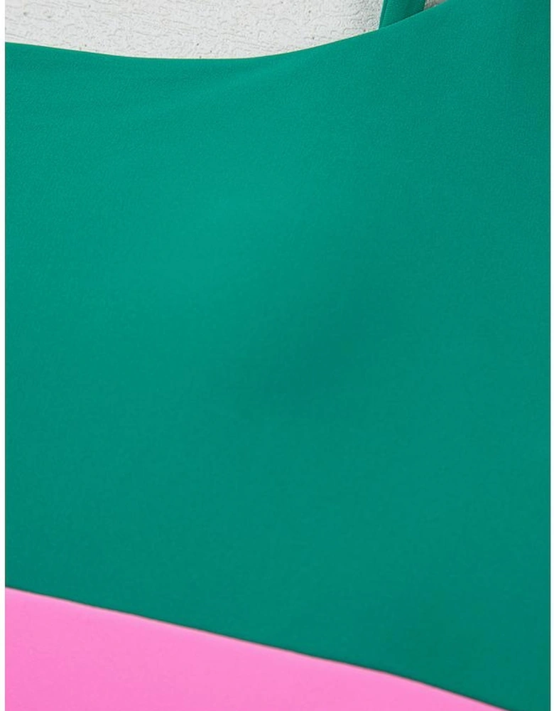 Sea Green Contrast Trim Colorblock Patchwork High Waisted Bikini