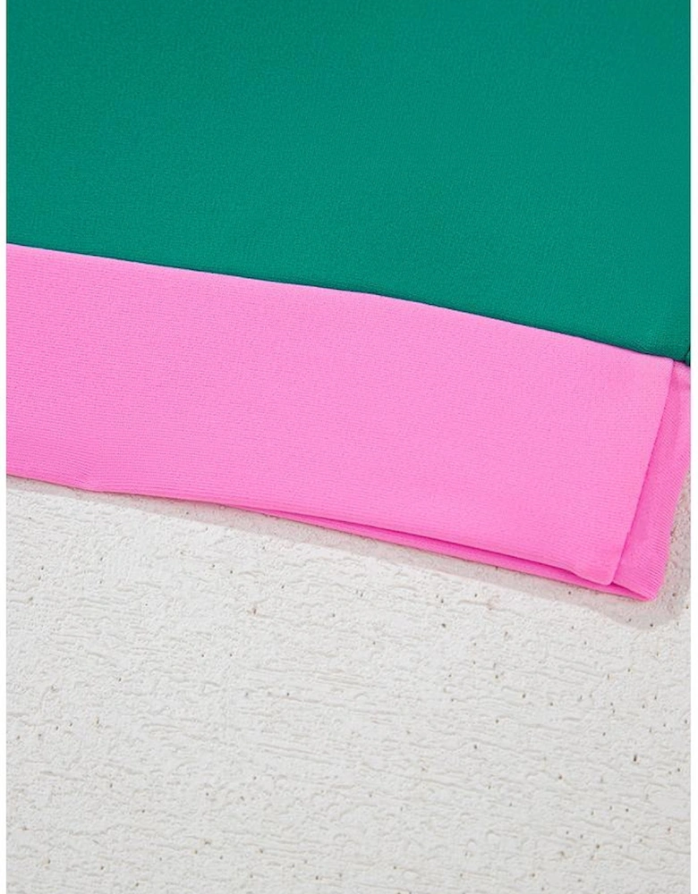 Sea Green Contrast Trim Colorblock Patchwork High Waisted Bikini