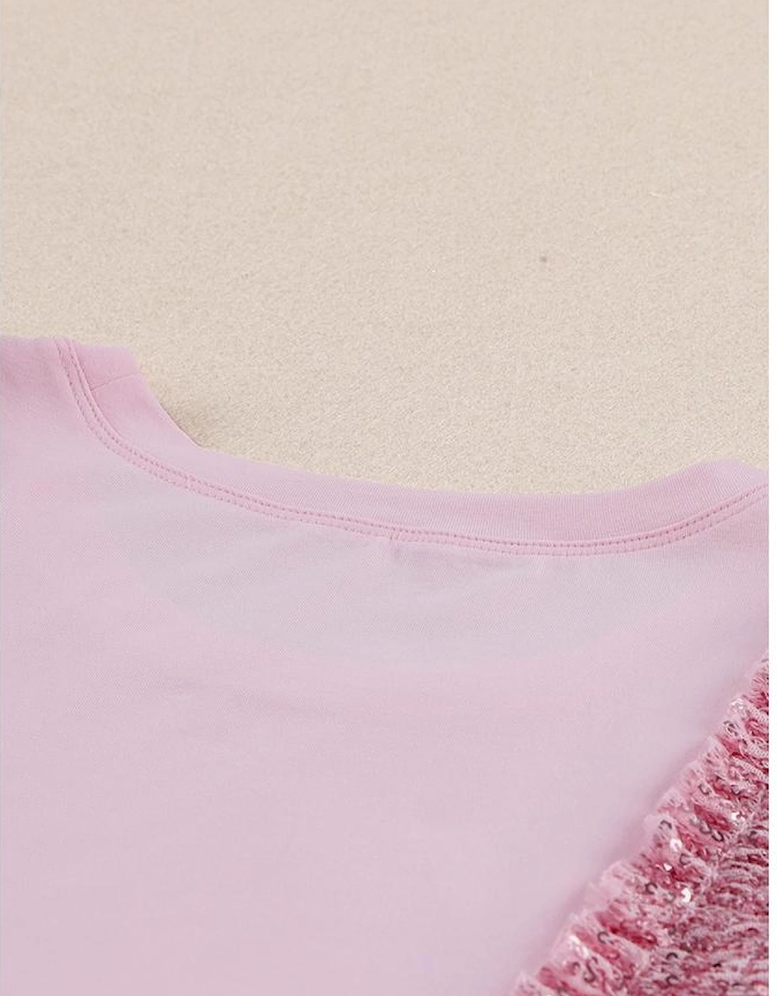 Pink Sequined Ruffle Mesh Sleeves Top