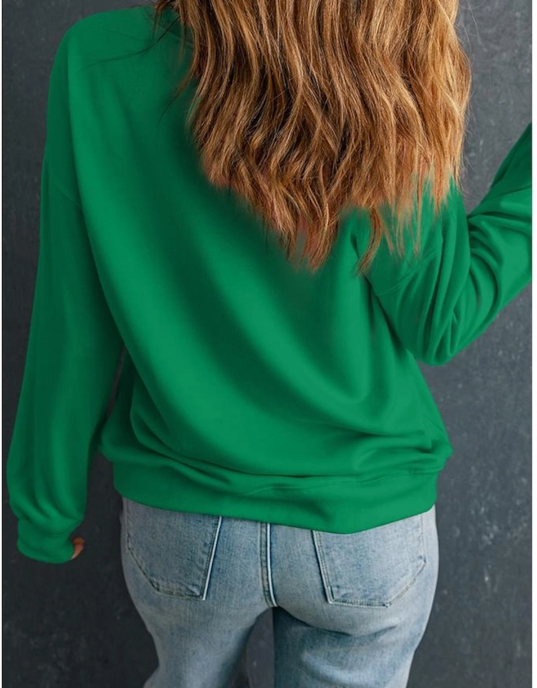 Dark Green Solid Classic Crewneck Pullover Sweatshirt
