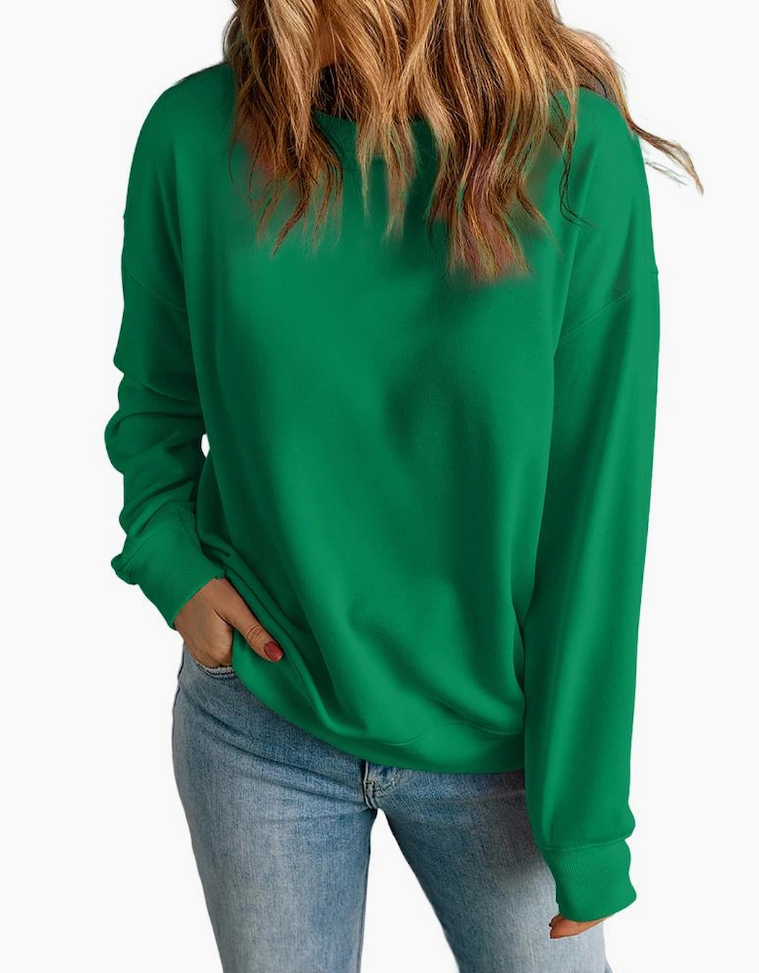 Dark Green Solid Classic Crewneck Pullover Sweatshirt