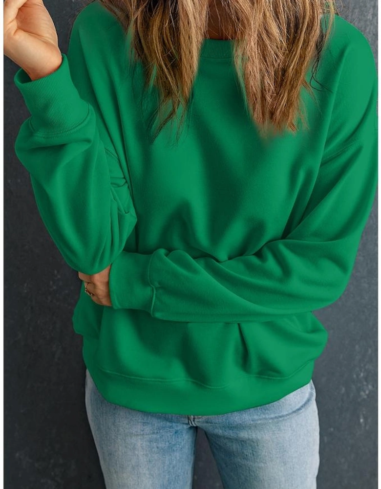 Dark Green Solid Classic Crewneck Pullover Sweatshirt