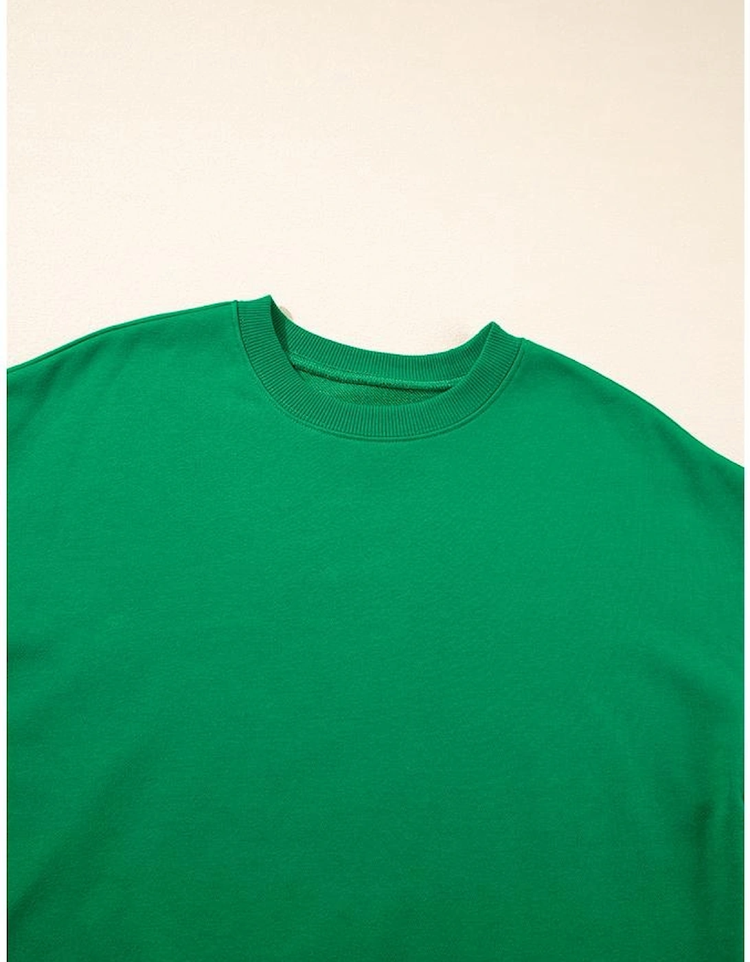 Dark Green Solid Classic Crewneck Pullover Sweatshirt
