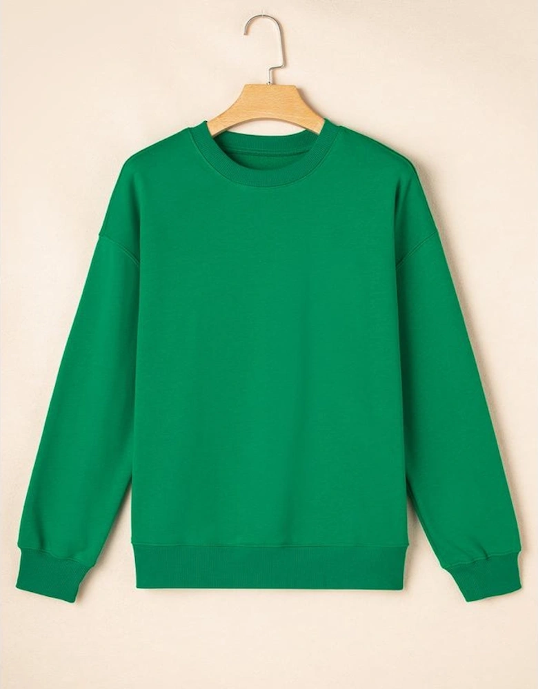Dark Green Solid Classic Crewneck Pullover Sweatshirt