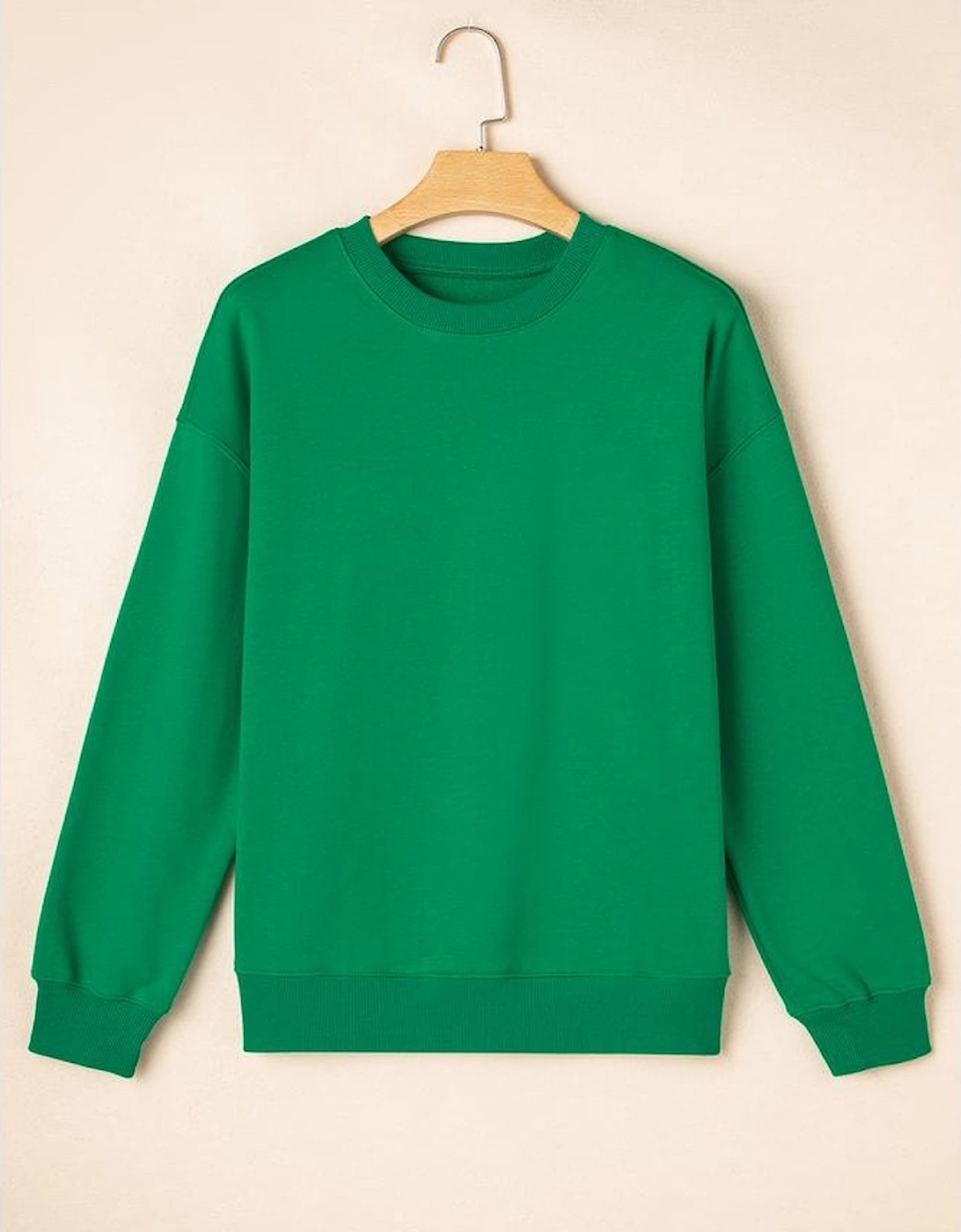 Dark Green Solid Classic Crewneck Pullover Sweatshirt