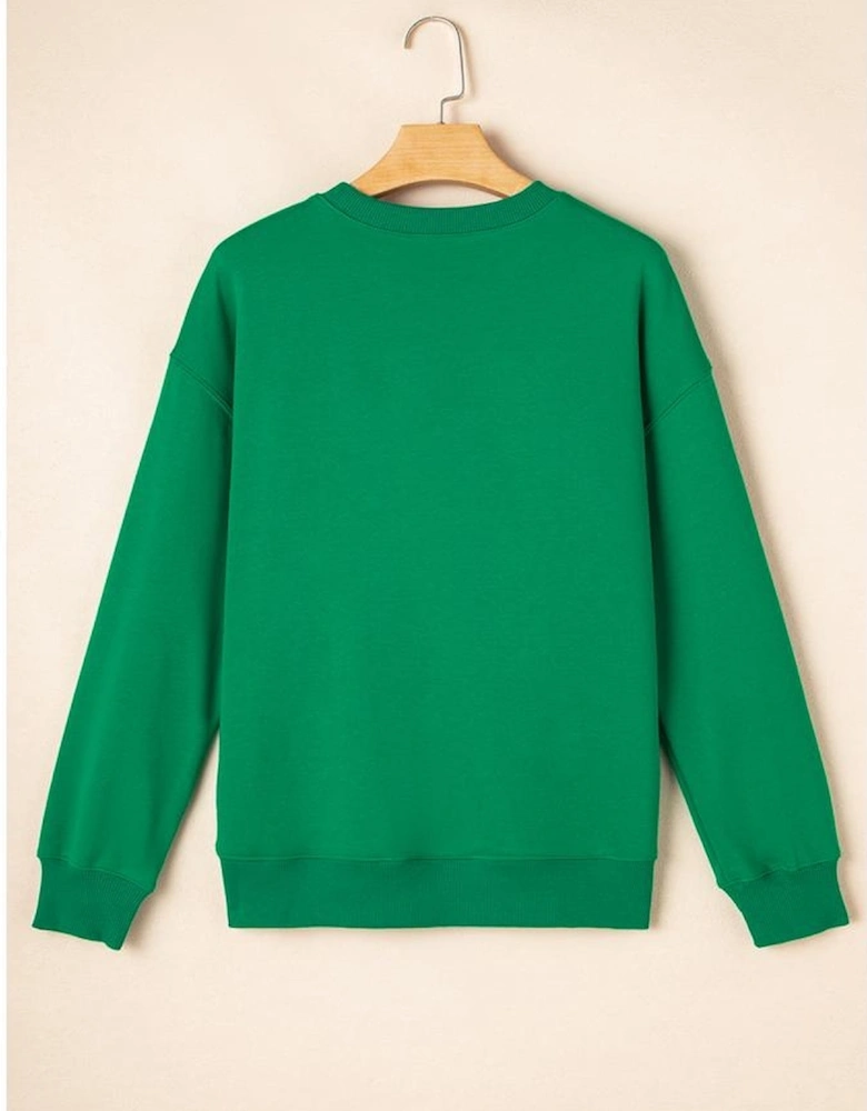 Dark Green Solid Classic Crewneck Pullover Sweatshirt