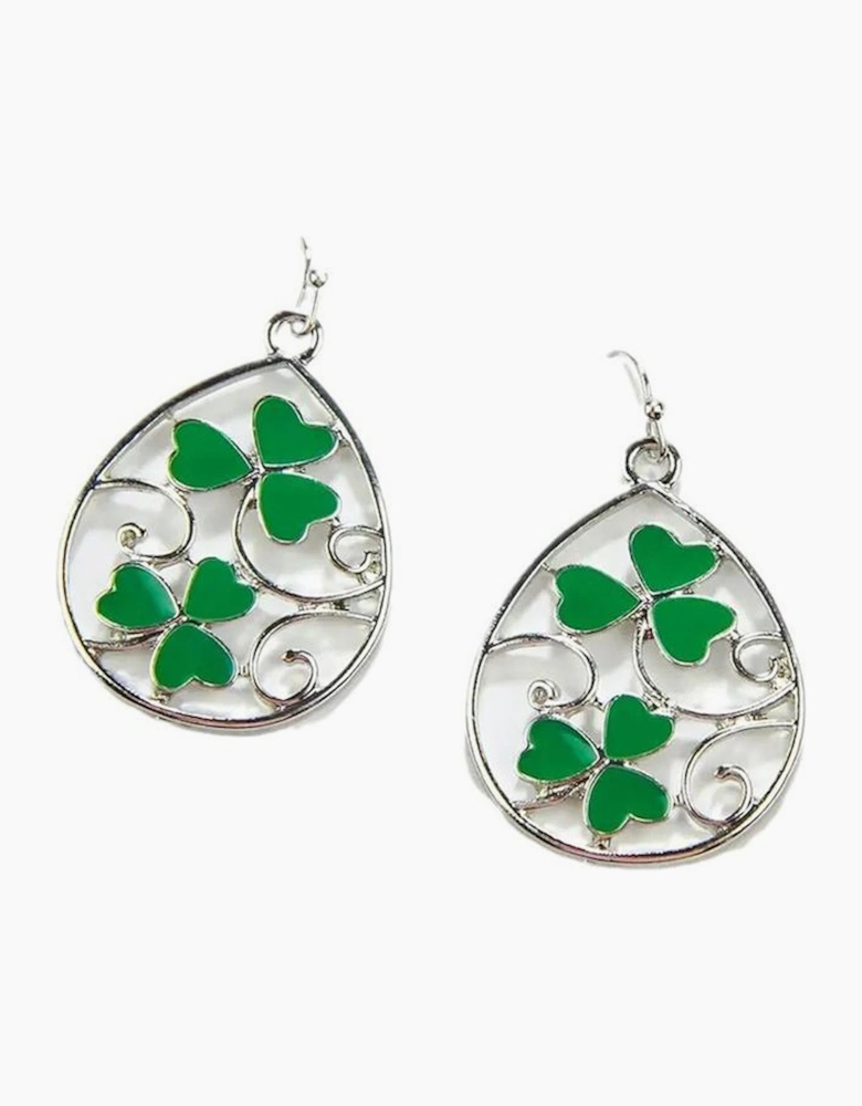 Silvery St. Patrick Clover Hollow Out Drop Earrings