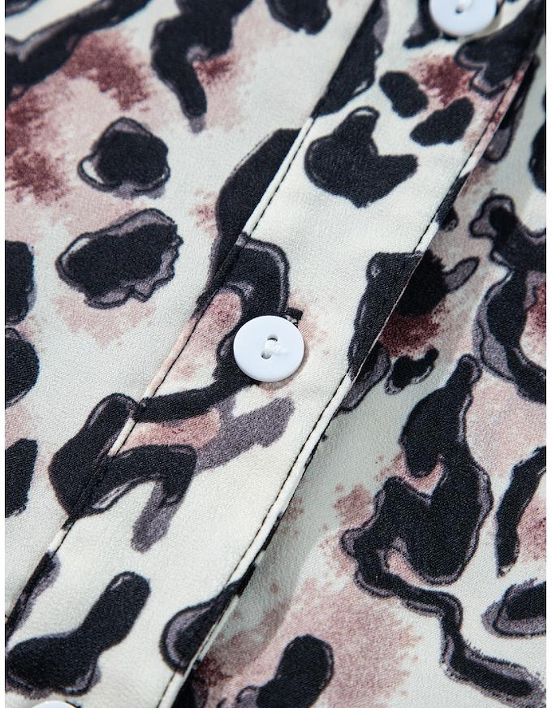 Black Leopard Print Buttoned Front 3/4 Sleeve Tiered Ruffled Hem Dress