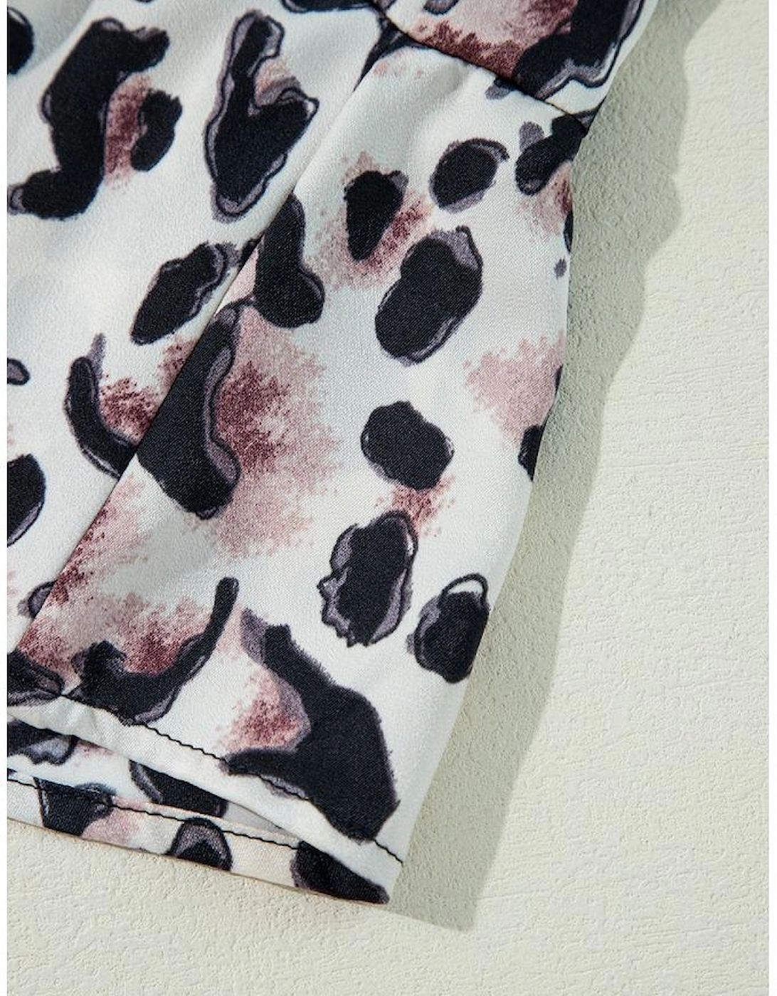 Black Leopard Print Buttoned Front 3/4 Sleeve Tiered Ruffled Hem Dress