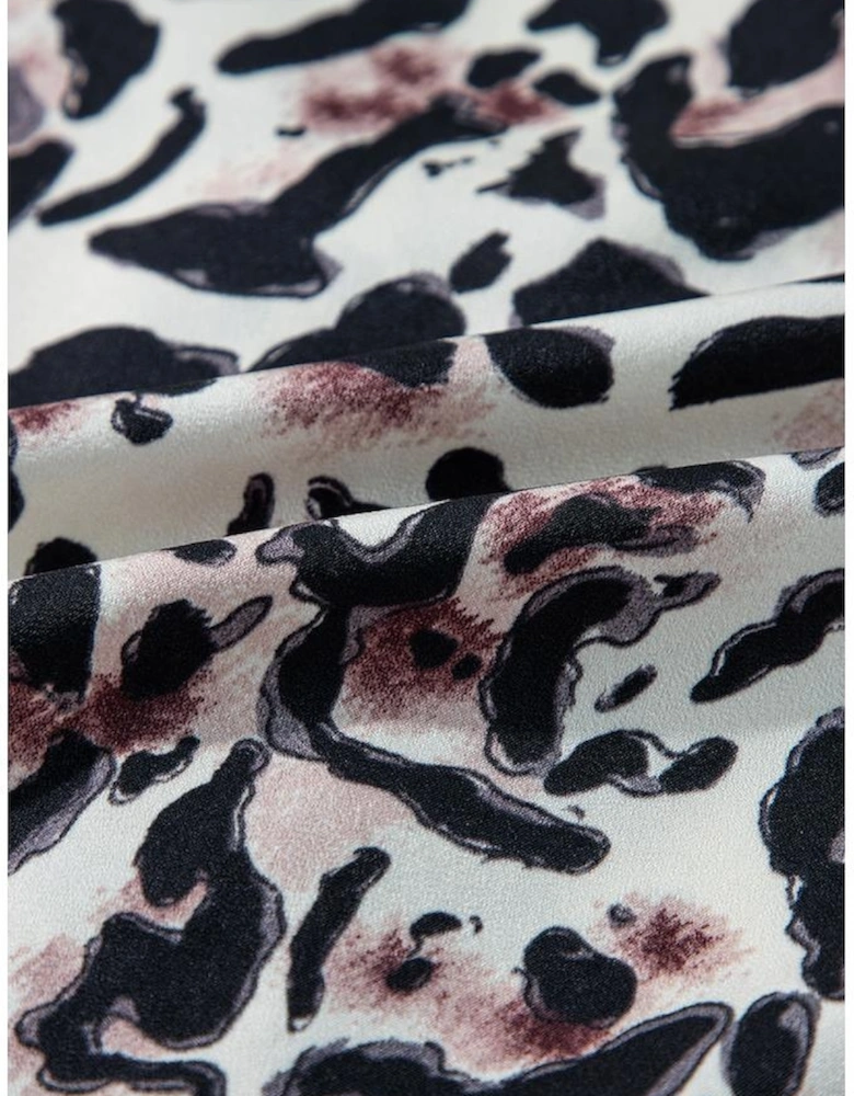 Black Leopard Print Buttoned Front 3/4 Sleeve Tiered Ruffled Hem Dress