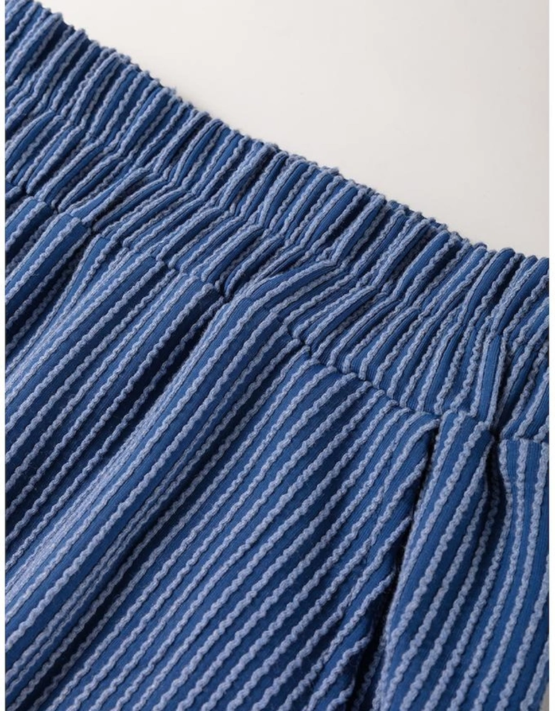 Sail Blue Ribbed V Neck Tee and Pants Plus Size Set