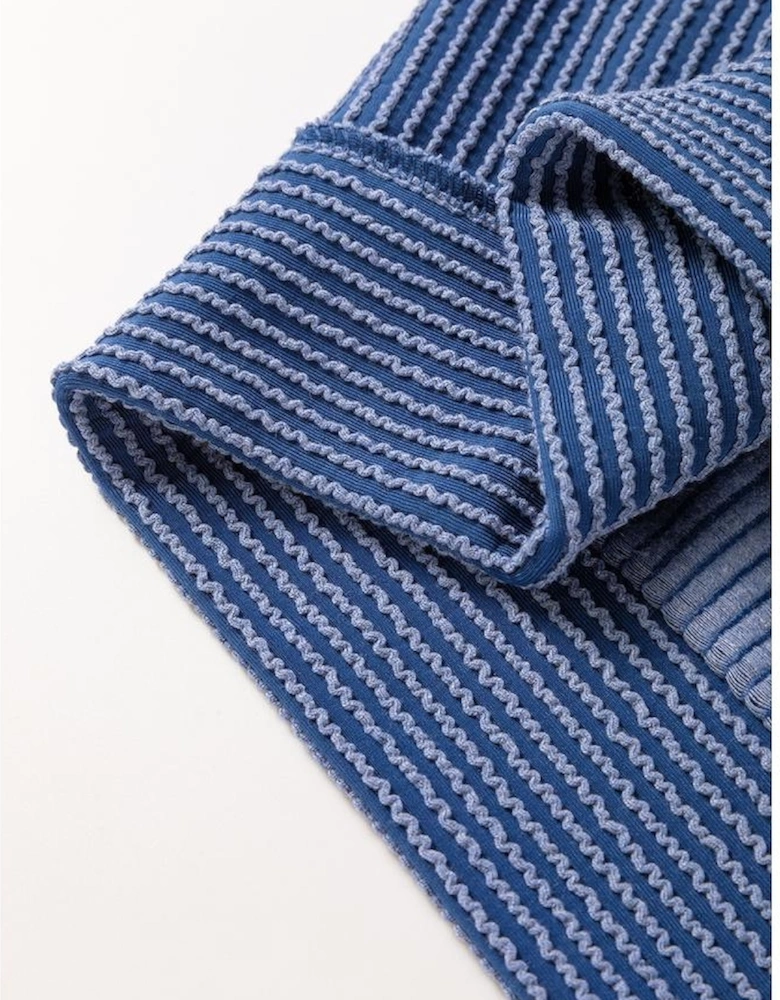 Sail Blue Ribbed V Neck Tee and Pants Plus Size Set