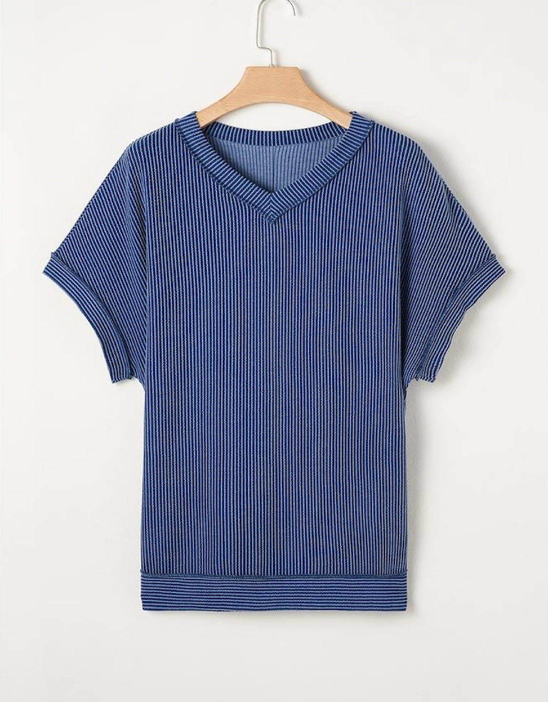 Sail Blue Ribbed V Neck Tee and Pants Plus Size Set