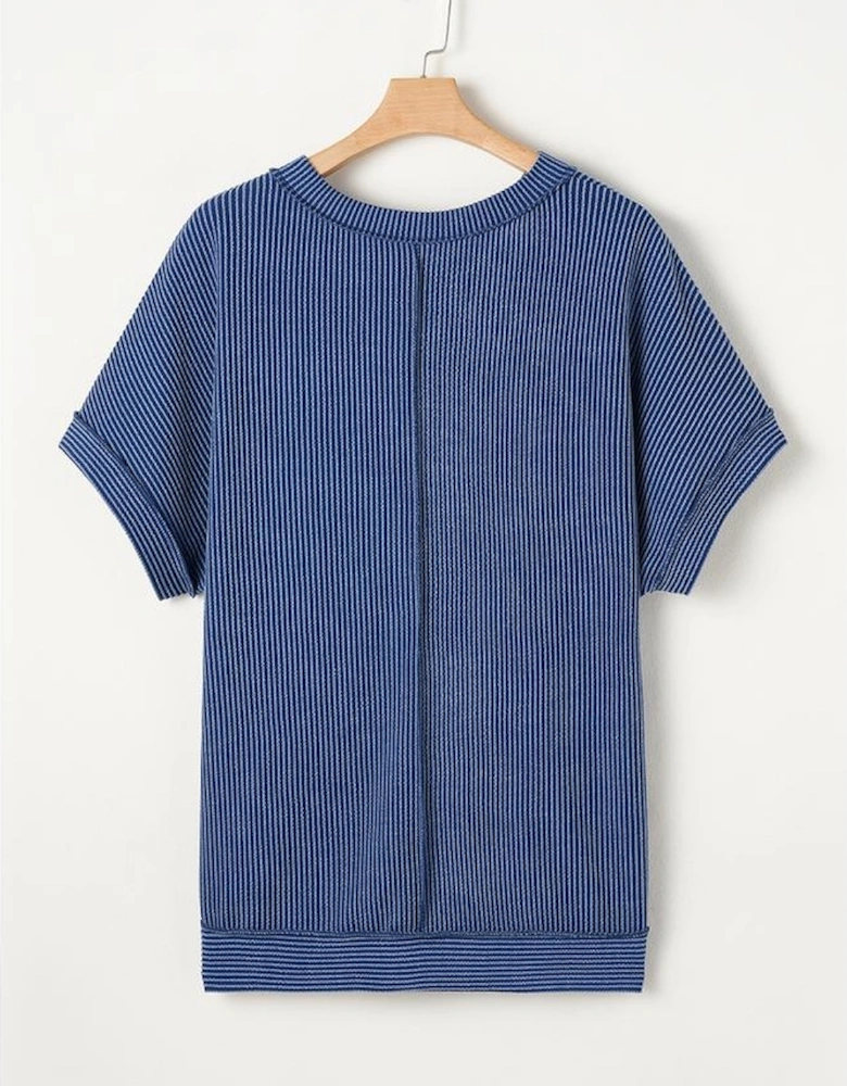 Sail Blue Ribbed V Neck Tee and Pants Plus Size Set