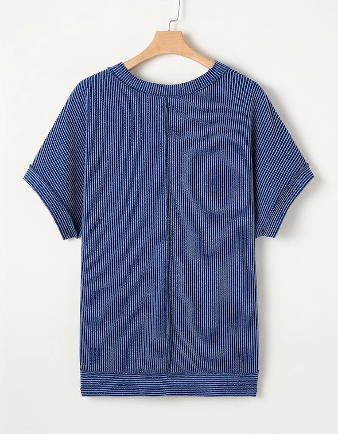 Sail Blue Ribbed V Neck Tee and Pants Plus Size Set