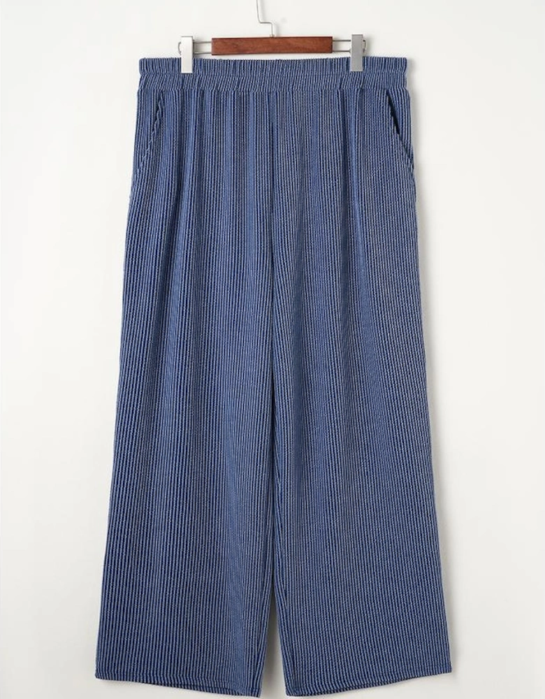 Sail Blue Ribbed V Neck Tee and Pants Plus Size Set