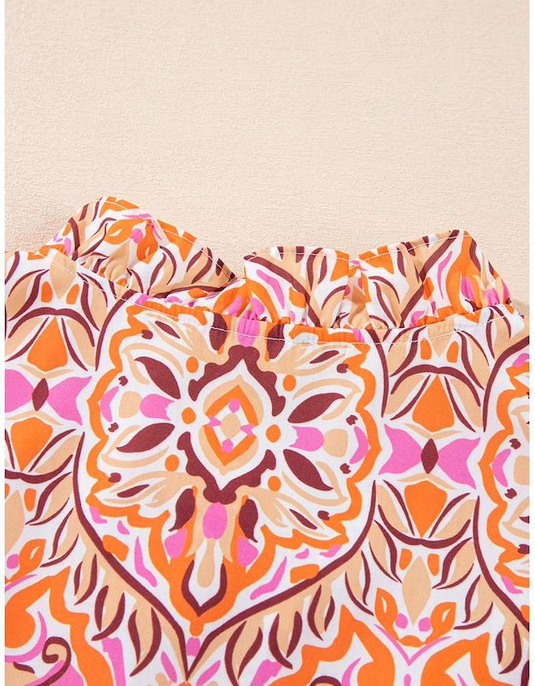 Khaki Abstract Printed Long Sleeve Tied Neckline Mini Dress