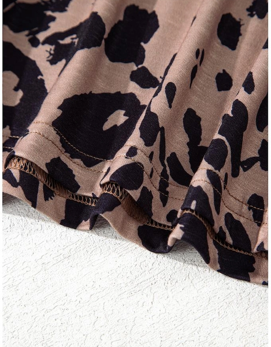 Brown Leopard Print V Neck Half Sleeve Oversized Tee