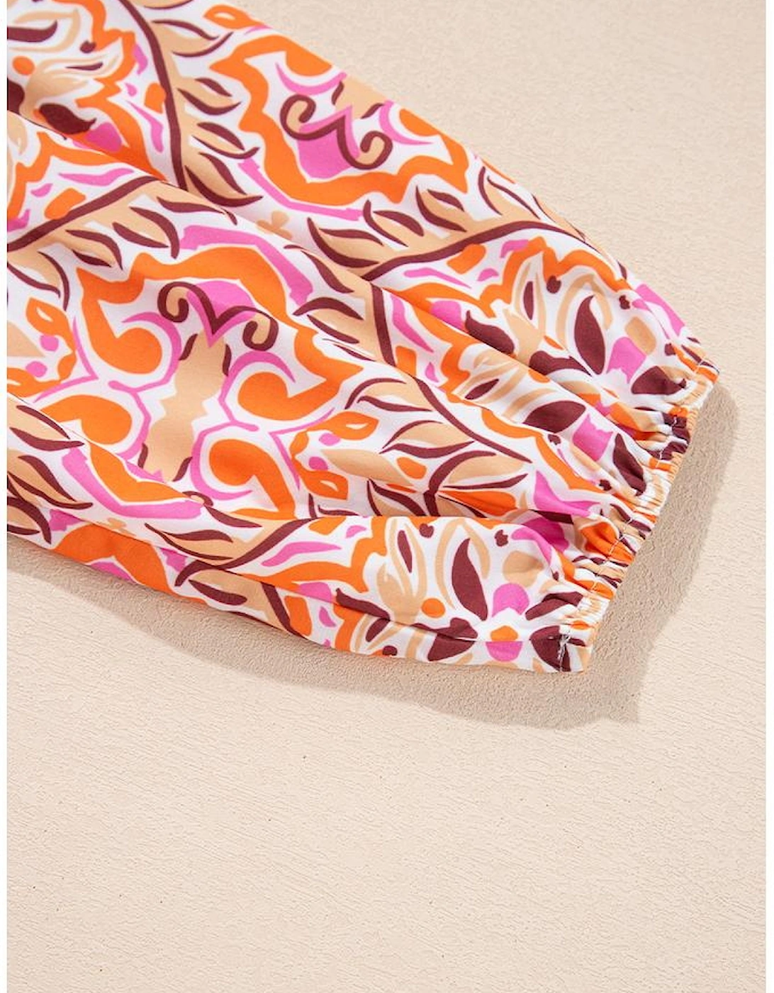 Khaki Abstract Printed Long Sleeve Tied Neckline Mini Dress