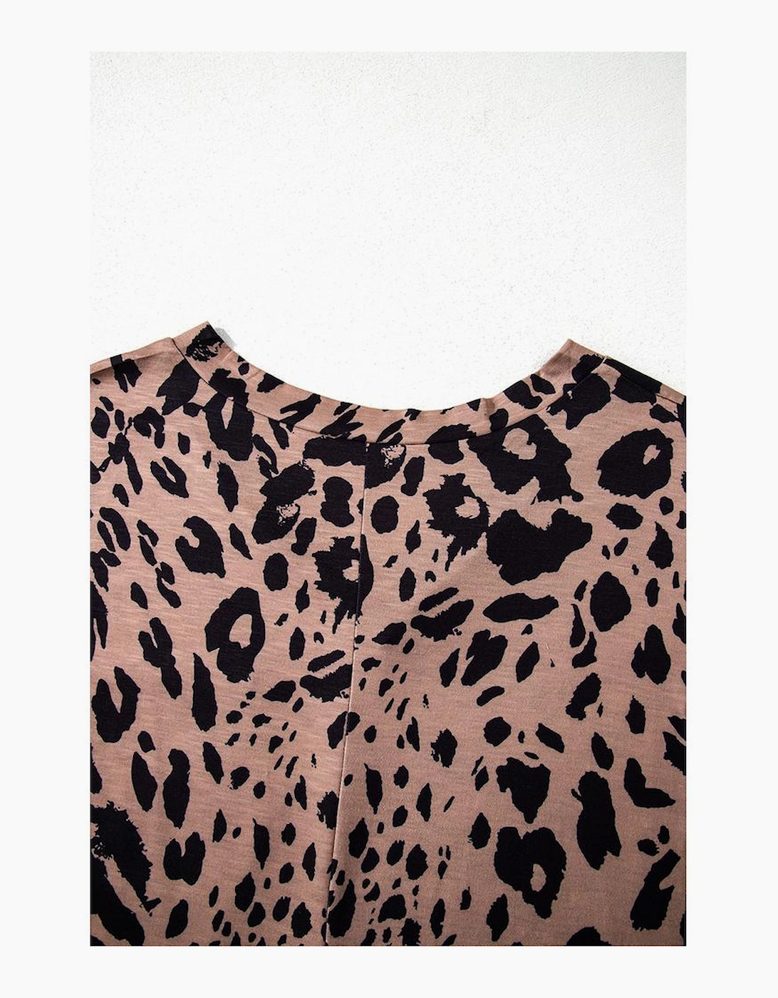 Brown Leopard Print V Neck Half Sleeve Oversized Tee