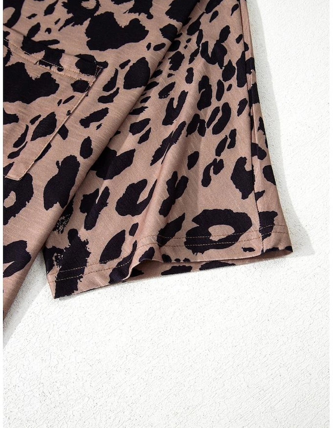 Brown Leopard Print V Neck Half Sleeve Oversized Tee