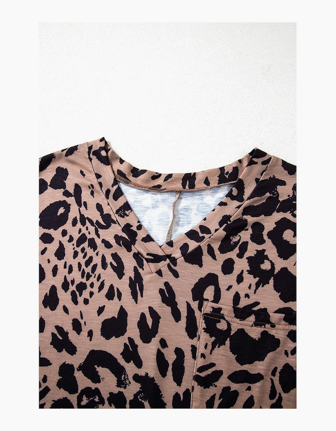 Brown Leopard Print V Neck Half Sleeve Oversized Tee