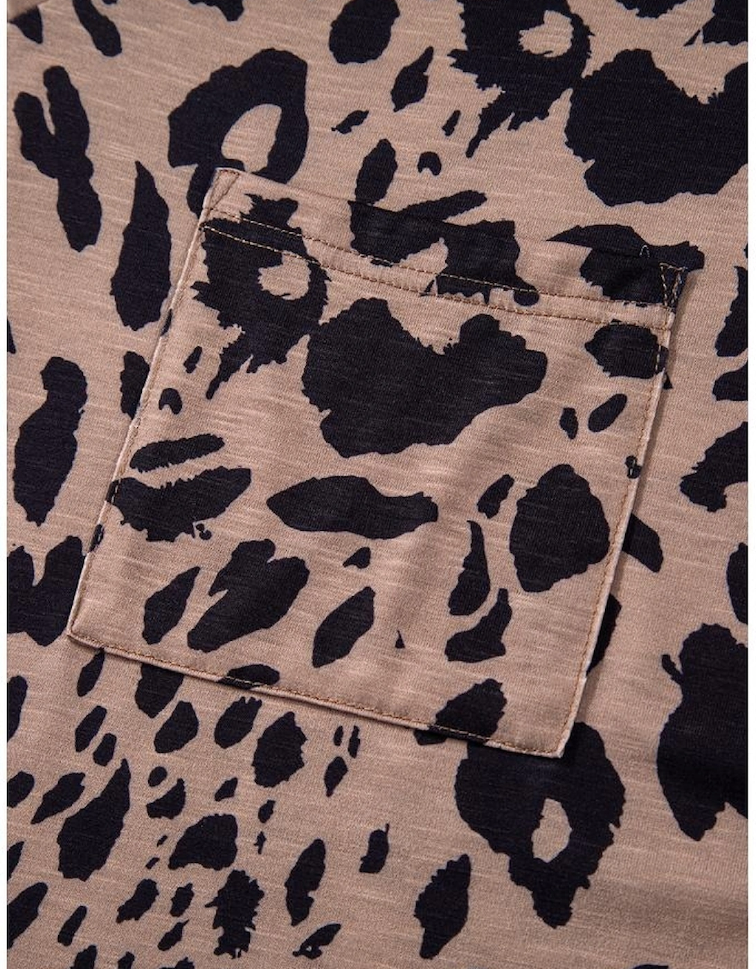 Brown Leopard Print V Neck Half Sleeve Oversized Tee