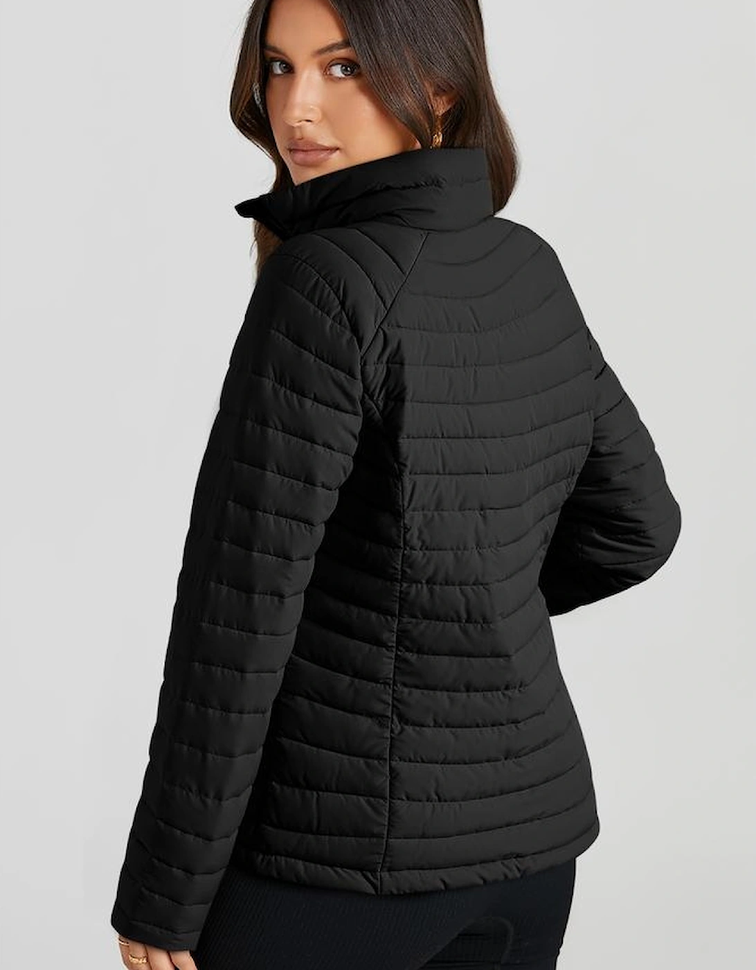 Black Solid Color Quilted Zip-up Puffer Jacket