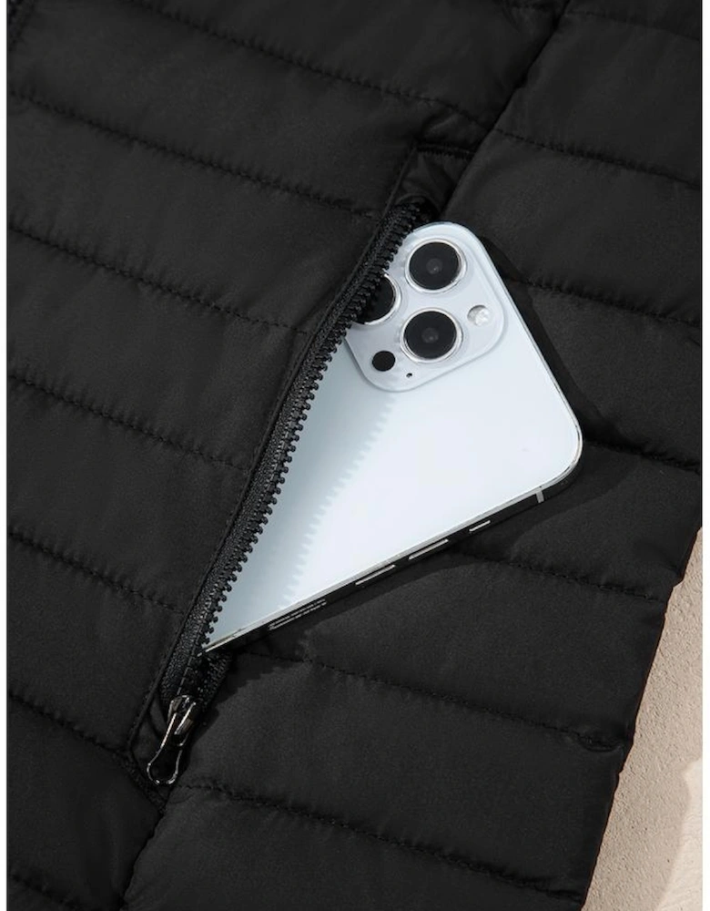 Black Solid Color Quilted Zip-up Puffer Jacket