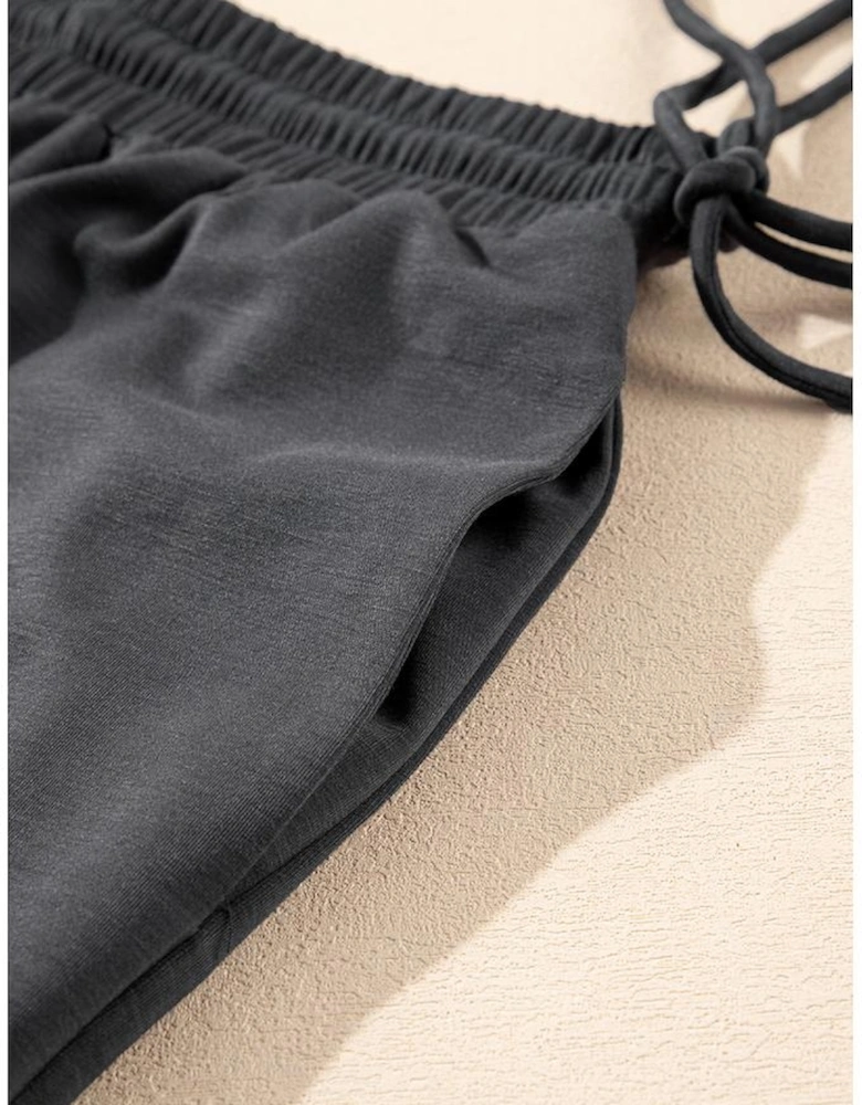 Dark Grey Drawstring Side Crewneck Tee and Loose Pants Set