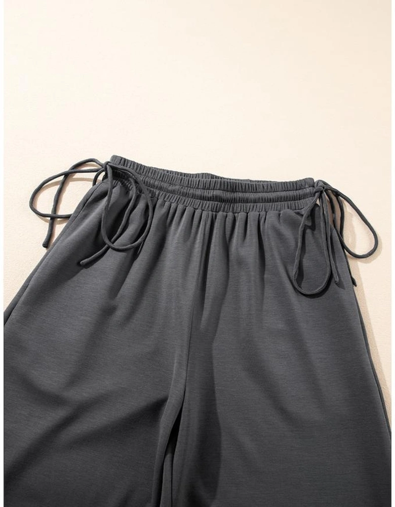 Dark Grey Drawstring Side Crewneck Tee and Loose Pants Set