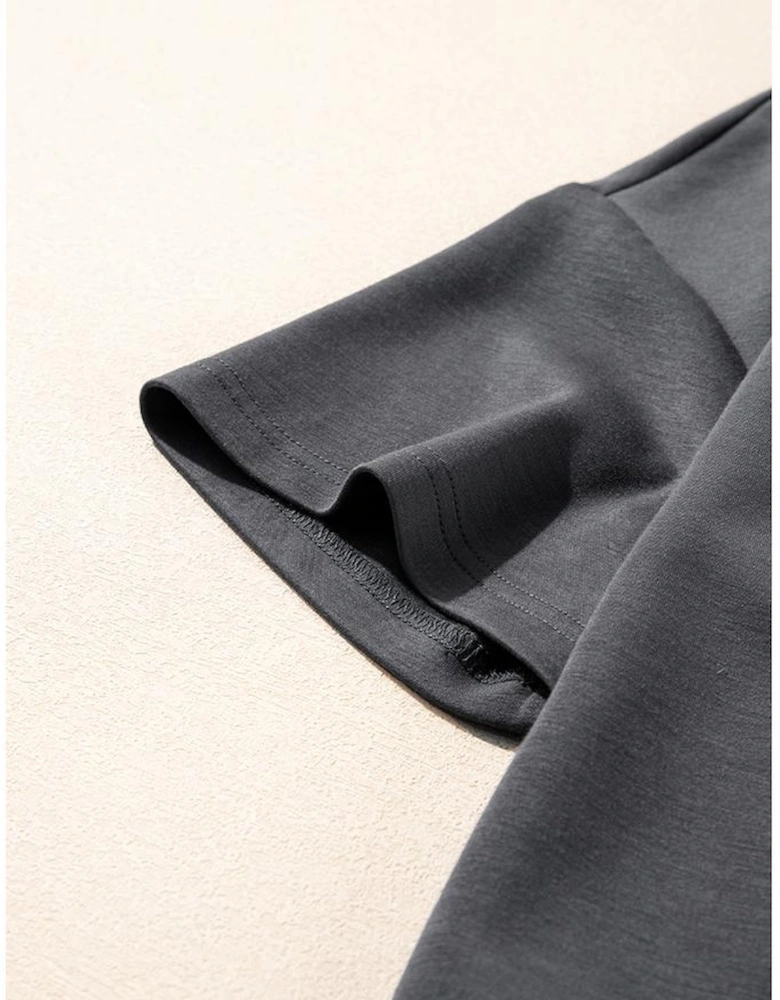 Dark Grey Drawstring Side Crewneck Tee and Loose Pants Set