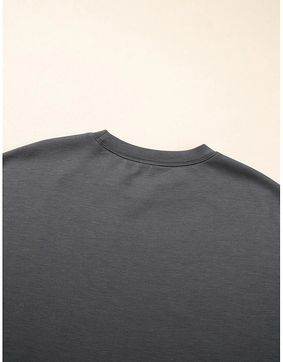 Dark Grey Drawstring Side Crewneck Tee and Loose Pants Set